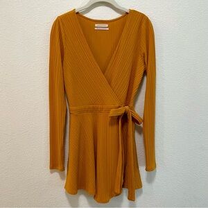 Urban Outfitters UO Brielle Cozy Wrap Romper, Long Sleeve in Mustard Yellow